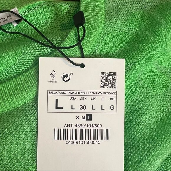 Zara Floral Knit Crop Semi-Sheer Long Sleeve Sweater Top - Picture 6 of 9